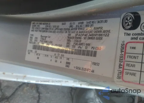 2011 Ford Fiesta Se z USA, uszkodzony, nr VIN 3FADP4EJ4BM186122